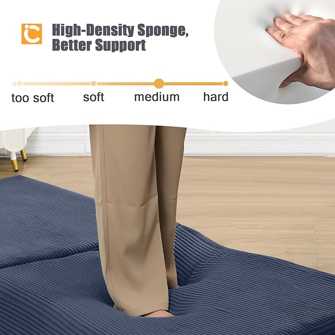 COMAX Folding Sofa Bed, Fold Out Chair Bed, Foldable Sofa, Convertible Sleeper for Adults, Futon Chair Single Small Floor Couch for Spaces, Bedroom Living Room Guest Room, Navy Blue