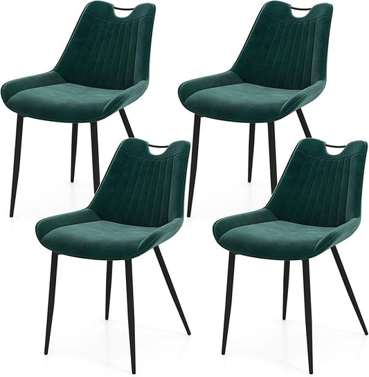 Giantex Dining Chairs Set of 4, Soft Velvet Upholstered Kitchen Dining Room Chairs w/Handle, Metal Legs, Curved Back, Modern Armless Accent Side Chair for Living Room, Restaurant (Velvet Green)