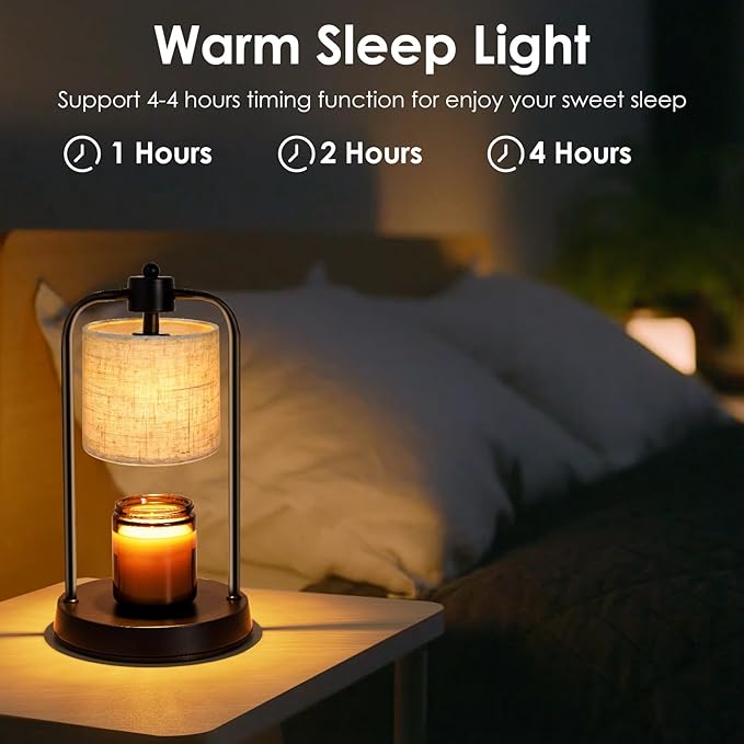 Candle Warmer Lamp Electric with Timer: Wax Melts Warmer - Dimmable Candle Wax Warmer Electric Candle Warmer with Replacement Bulbs, Bedroom Home Decor Compatible with Various Candles-Linen