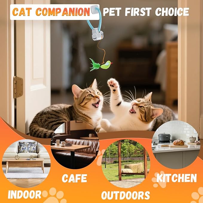 Interactive Cat Toys for Indoor Cats Automatic Electric Flying Bird Feather Wand Toy - Best Kitten & Adult Cat Enrichment Toy Hanging Electric Kitty Toys for Bored Cats