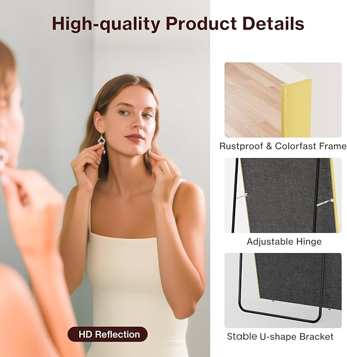 71"x26" Full Length Mirror with Stand, Lightweight & Easy to Move, Free-Standing Mirror for Dressing Room Bedroom, 3-in-1 Usage, Shatterproof Glassless Floor Mirror Kid & Pet Friendly (Gold)