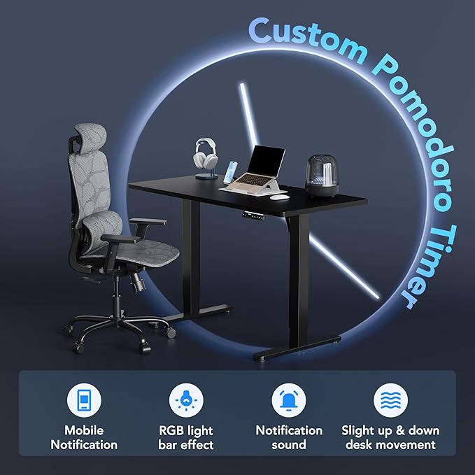 HUANUO One-Piece AI-Powered Electric Standing Desk, Smart APP, Compatible with Alexa & Google, Adjustable Height, 6 Memory Settings, Sedentary Reminder, Ergonomic Sit-Stand Desk, 32-inch, Black