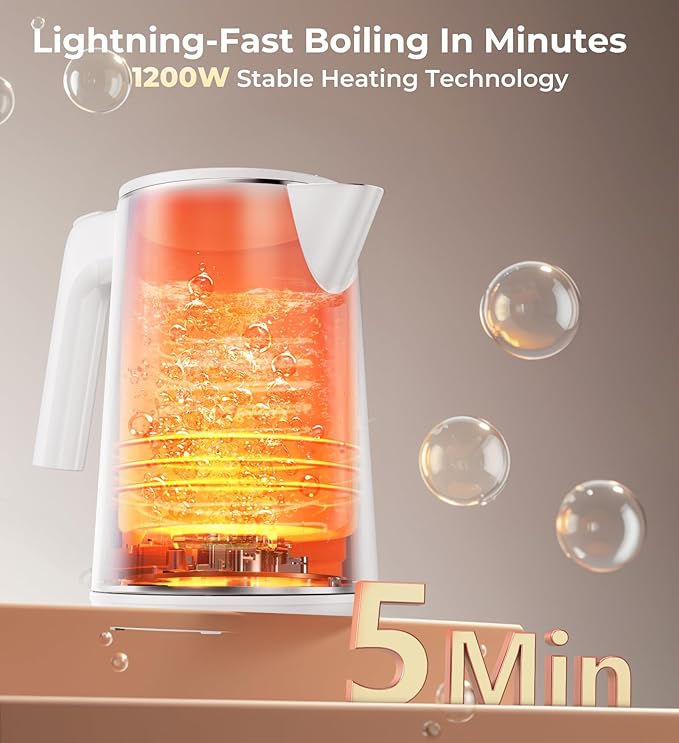 Electric Kettle 1.0L 1200W, 7 Temp Settings, 4H Keep-Warm, Fast-Boil Stainless Steel Electric Tea Kettle, 120V Water Boiler with Auto-Shut Off, Cool Touch PP Exterior for Home Office, White