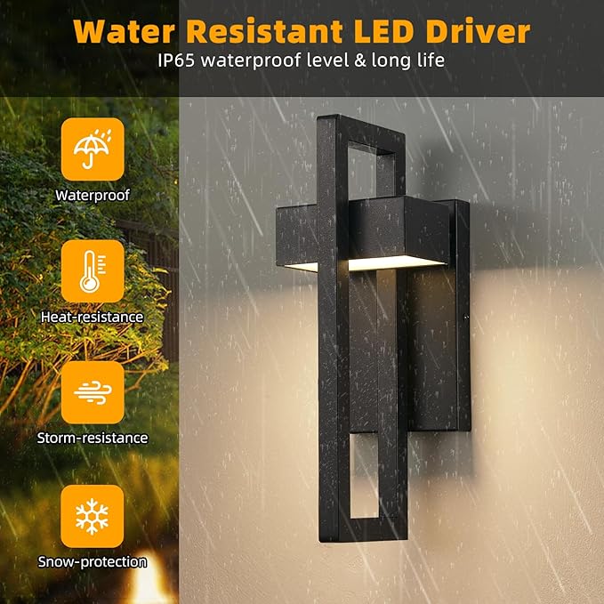 tewei 16.5'' Modern LED Outdoor Wall Sconce, Integrated LED Outdoor Light Fixtures Wall Mount Exterior Lights, Black Front Porch Outside Lighting for House, Backyard, Warm White 3000K, 1 Pack