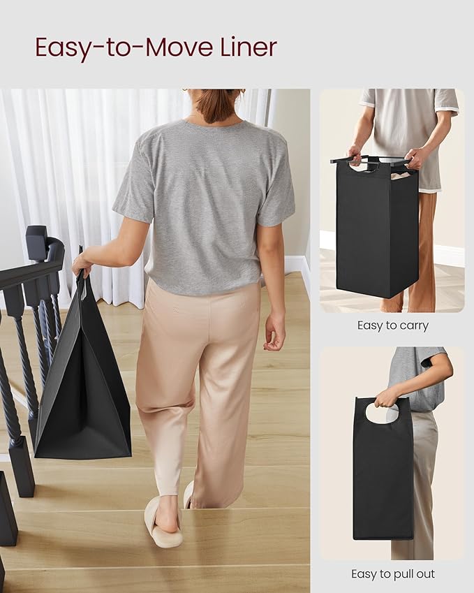 VASAGLE Laundry Hamper, Laundry Basket, Laundry Sorter with 3 Pull-Out and Removable Bags, Shelf, Metal Frame, 3 x 10.6 Gallons (40 L), 36.4 x 13 x 28.4 Inches, Ink Black and Rustic Brown UBLH301B01