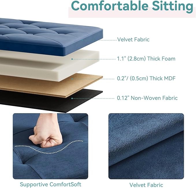 BRIAN & DANY Folding Storage Ottoman Bench, Ottoman with Storage, Foot Rest, Benches Seat for Bedroom, Living Room, Entryway, Long Shoes Bench, 15.7" x 31.5" x 15.7" Blue