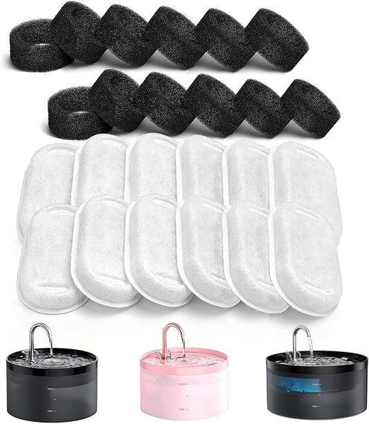 Pet Water Fountain Filter: 24 Cat Filters - 12 Pieces Filters + 12 Pieces Sponges for Cat Fountain - Cat Water Fountain Filter Replacement for Cat Water Fountain H1 (67oz/2L)