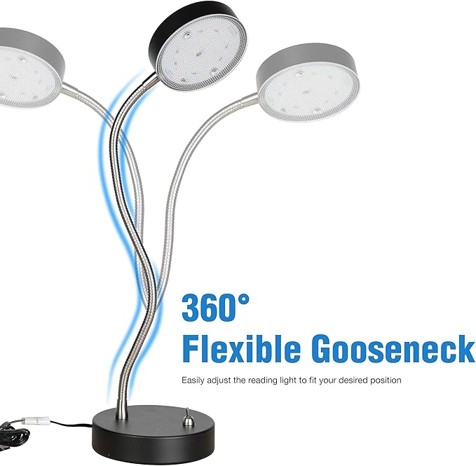 19.25" Flexible Gooseneck LED Desk Lamp, Plun-in Table Light with Stable Base, 4.5W 260LM 4000K, 65” Cord Small Desk Light for Home Office, Study, ETL Listed