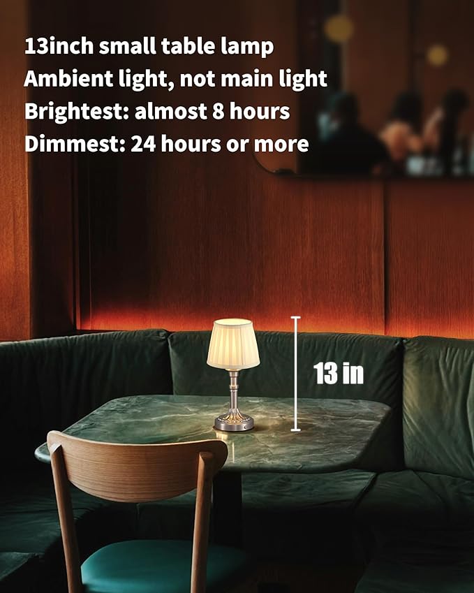 KDG Cordless Portables Table Lamp Set of 2, LED Fabric Shade Small Desk Lamps, 5000mAh Battery Powered Lighting, 2700K Stepless Dimmable Light for Living Room, Dining Room, Bedroom, Bedside (Nickel)