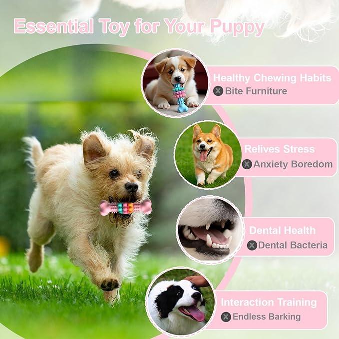 Puppy Teething Toy, Indestructible Dog Chew Toys for Aggressive Chewers, Interactive Bone Dog Toy for Small & Medium Breeds, Tough Puppy Toys to Keep Them Busy and Clean Teeth