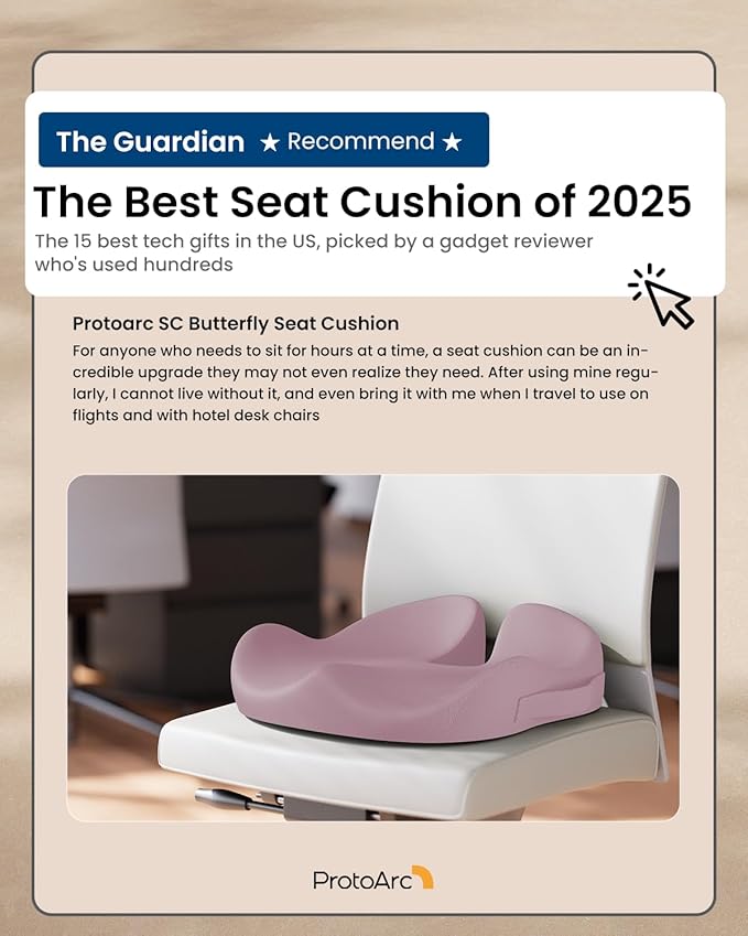 ProtoArc Seat Cushion, Office Chair Cushion for Sciatica, Coccyx Cushion, Ergonomic Memory Foam Seat Cushion for Car, Home, Pressure Relief Pad for Hip, Tailbone, All Day Comfort - Pink