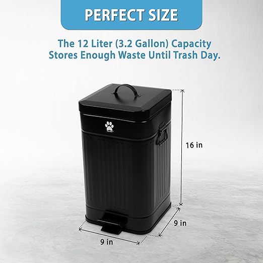 Dog Poop Trash Can Outside - Outdoor Dog Waste Trash Can with Lid - Odor Proof Waste Station Container for Backyard - 12L/3.2Gal (Black)