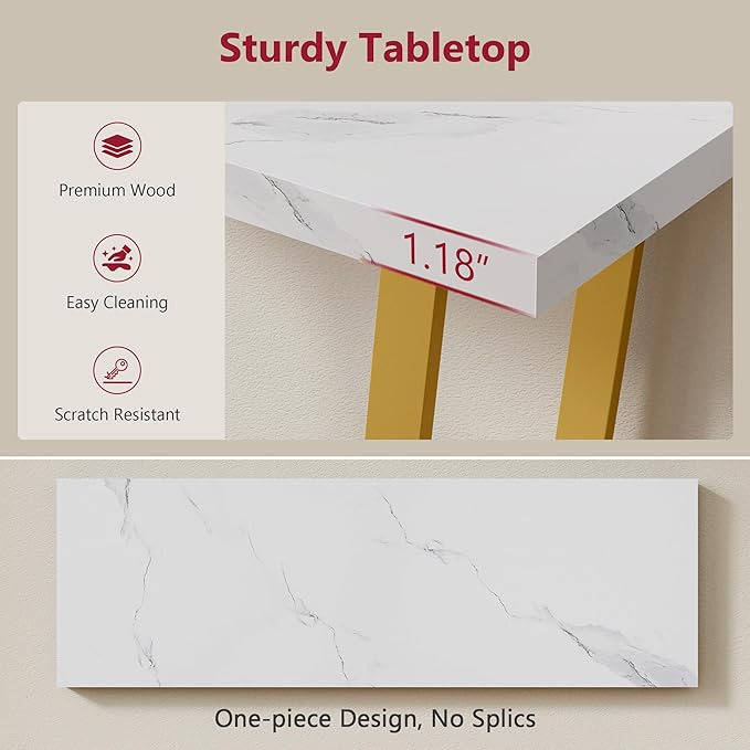 Tajsoon Narrow Console Table for Entryway 31.5'', 2 Tier Rustic Entryway Table with Open Shelves, Industrial Sofa Table with Gemometric Frame for Hallway, Living Room, Entrace, Gold & White