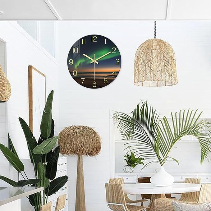 Coastal Large Wall Clocks for Living Room Decor 16 Inch Teal Glass Battery Wall Clock Modern Round Silent Wall Clock Non Ticking