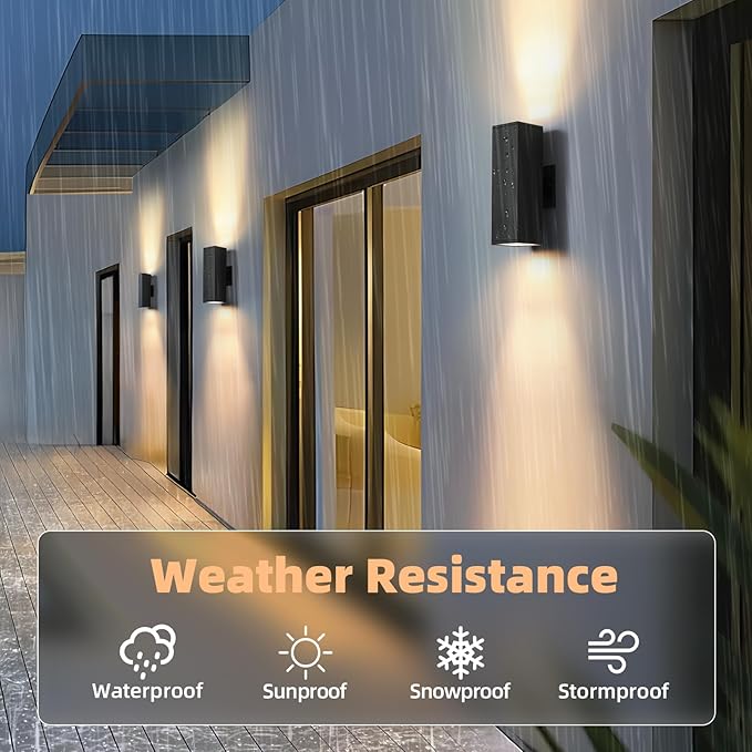 tewei LED Outdoor Wall Sconce Lights Modern Exterior Lighting Fixtures, Matte Black Up and Down Outdoor Wall Lights for House Front Porch Garage, Warm White 3000K, 1 Pack