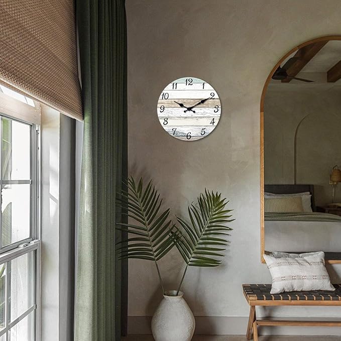 XNM Wood Clock for Kitchen 14 Inch Small Wall Clocks Battery Operated Rustic Wall Clock Silent (MDF No Solid Wood)