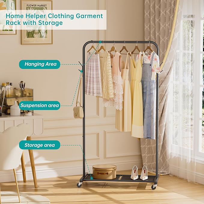 SINGAYE Clothes Rack Garment Coat ：Drying Clothing Racks Metal Freestanding for Hanging Clothes Portable Closet for Laundry Bedroom Black