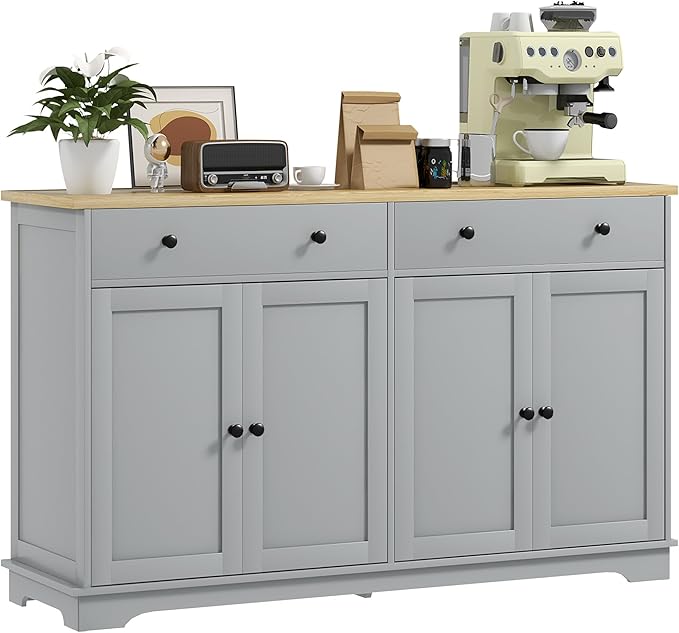 HOMCOM Sideboard Buffet Cabinet with Storage, 55" Modern Kitchen Cabinet with 4 Doors, 2 Drawers and 2 Adjustable Shelves, Coffee Bar Cabinet, Gray