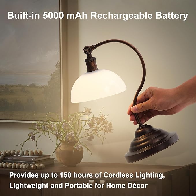 Cordless LED Table Lamp Set of Two, Swing Arm Desk Lamp, Rechargeable, Dimmable/3 Color/Memory Function, Modern Rechargeable Table Light for Living Room,Bedroom,Bedside, Oil Rubbed Bronze