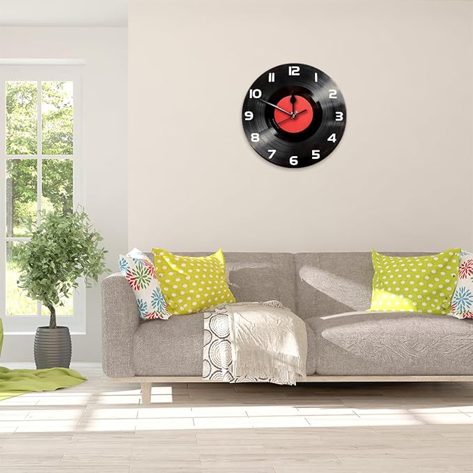 Vintage Vinyl Record CD Wall Clock Battery Operated 10 in Round Wall Clocks Slilent Non Ticking Quartz Analog Clock for Bedroom Kids Living Room Classroom Decor