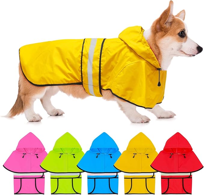 Dog Raincoat - Reflective Dog Rain Jacket with Hoodie Lightweight Waterproof Rain Coat for Small Medium Large Dogs (Medium, Yellow)