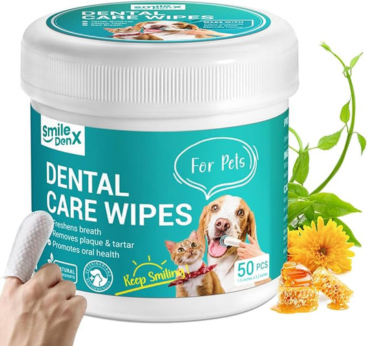Teeth Cleaning Wipes for Dogs & Cats, Dog Finger Toothbrush Wipes, Dog Dental Care Finger Wipes, Dog Tooth Brushing Kit, Remove Plaque & Tartar Buildup, Fresh Breath (50 PCS, Unscented)