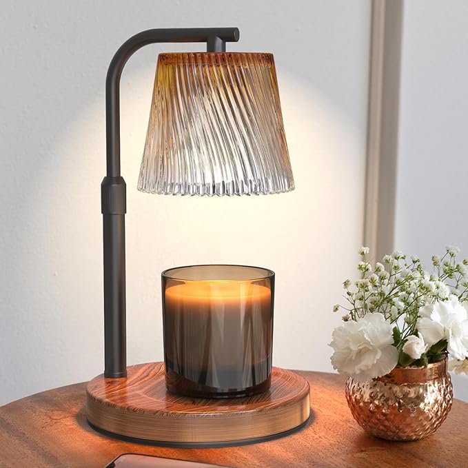 Candle Warmer Lamp with Timer Dimmable - Adjustable Electric Wax Melt Warmer Scented Large Jar Candles Lights, House Warming Birthday Gifts for Women, Glass Vintage New Home Living Room Decor, Brown