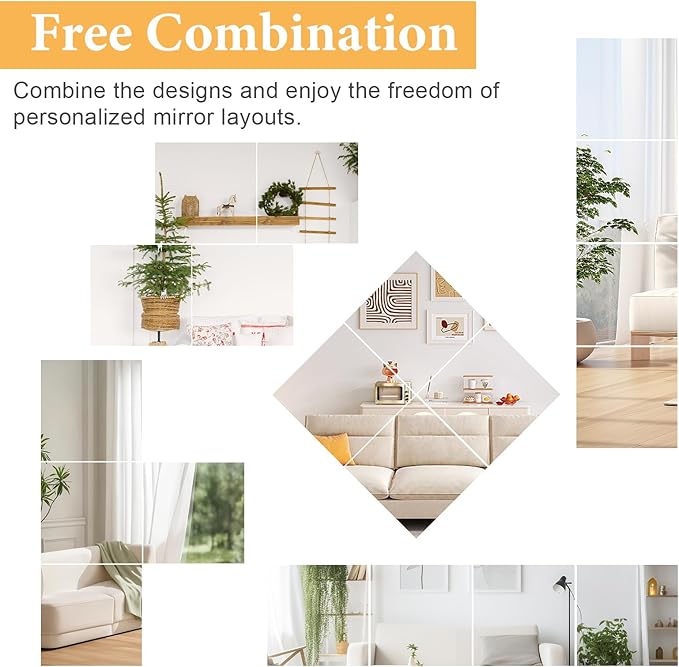 DARENYI 16x16 in Acrylic Mirror Sheet for Wall, 2.5mm Thick Unbreakable Non Glass Body Mirror Tile Self Adhesive Mirror Stickers Rectangular Wall Mirror for Bathroom Bedroom Home Gym Door Decor