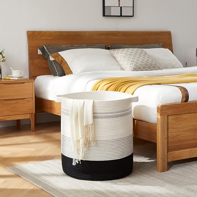 OIAHOMY 80L Laundry Hamper,Storage Basket with Handles,Decorative Basket for Living room,Woven Storage Basket for Toys Bin,Pillows, Blankets,Clothes-20x18in-Gradient Dark