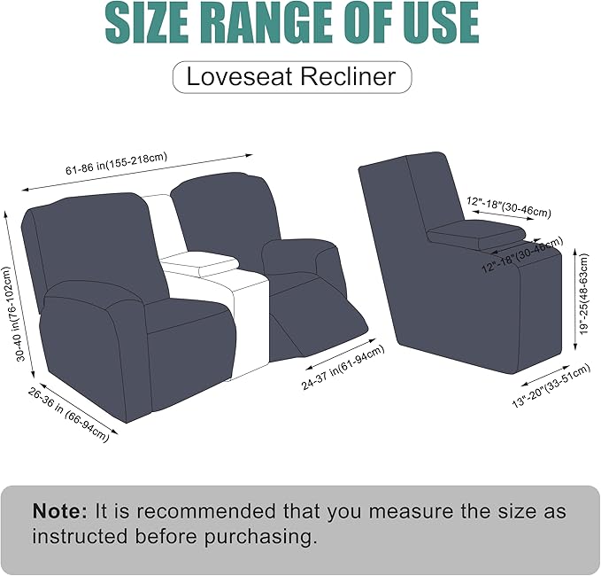 Genina Recliner Loveseat Covers with Console, Stretch Reclining Sofa Covers, 2 Seater Couch Cushion Stripe Jacquard Recliner Slipcovers - Furniture Protector Covers for Pet Kid (Dark Gray)