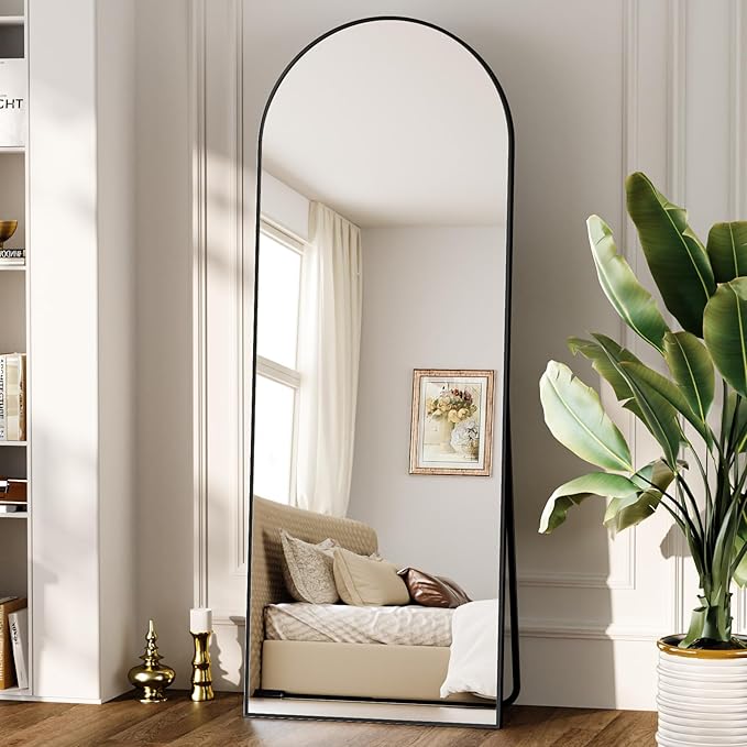 Full Length Mirror 56"x21" - Arched Floor Standing Body Mirror with Aluminum Frame,Leaning Hanging for Bedroom Cloakroom Living Room Black