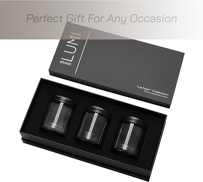 Set of 3 Premium Scented Soy Candles Gift Set | Le Noir Collection - Men’s Cologne, Red Teakwood, Bergamot & Oud | Crackling Wood Wick | Luxury Candles for Relaxation, Home Décor & Gifts | 9.8oz Each
