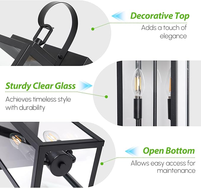 BesLowe 18" Outdoor Wall Light Fixture, 2-Light Large Exterior Lighting Fixture Wall Mount, Waterproof Porch Light Outdoor Wall Sconce Lantern, Outside Light for House Front Door Garage, Black