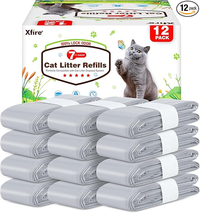 12 Pack Cat Litter Refill Bags, 100% Odor Lock Litter Refills Compatible with Litter Genie XL/Plus/Standard/Pet Pail