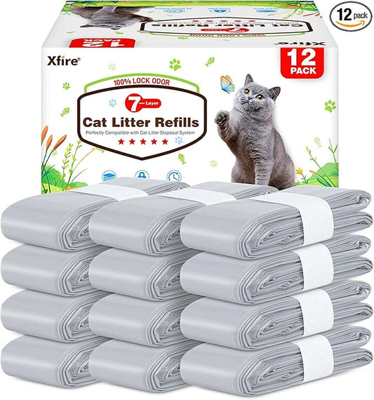 12 Pack Cat Litter Refill Bags, 100% Odor Lock Litter Refills Compatible with Litter Genie XL/Plus/Standard/Pet Pail