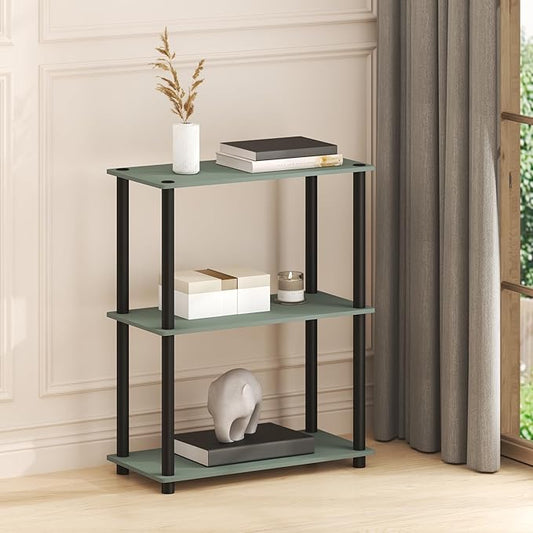 Furinno Turn-N-Tube Storage Shelves, 3-Tier Book Shelf, Corner Shelf, Toolless Open Shelves, for Organization and Storage, Living Room, Garage, Home Office, Sage Green