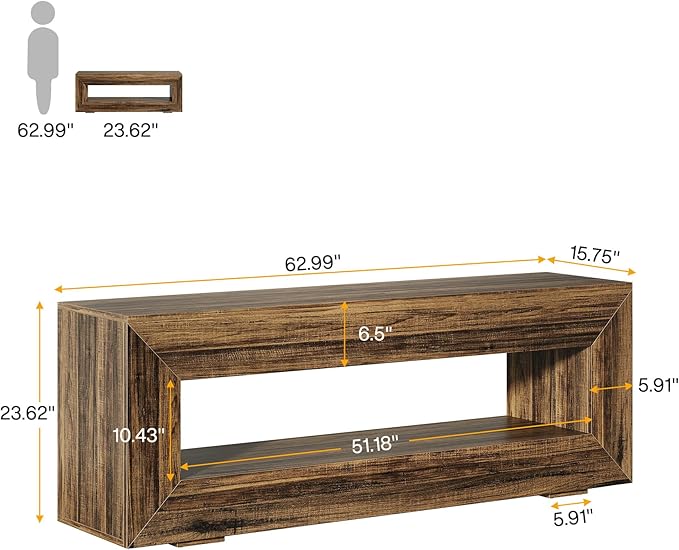 Tribesigns 63" Farmhouse Console Table, Narrow Entryway Sofa Table for Behind Couch, Long Sofa Station, Retro Wooden Entryway Accent Furniture for Living Room, Hallway, Entry, Brown