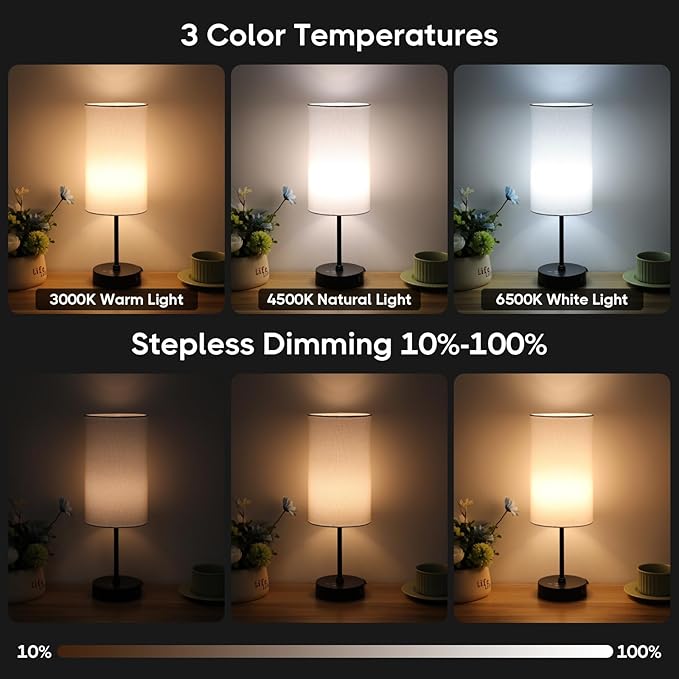 Unicozin 17Inch Table Lamp, 3 CCT 3000K/4500K/6500K & RGB Color Changing, Stepless Dimmable Bedside Lamp for Reading, Ambience Nightstand Light for Home Decor Party, White Shade