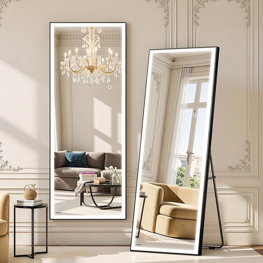 Kosmonia 71x28 Full Length Mirror, Dimmable 3 Color LED Light w/Light Memory, Distortion Free Silver Coating Mirror, HD Reflection &Anti Desilvering,Tempered Glass &Shatter Proof Film Doubles Safety