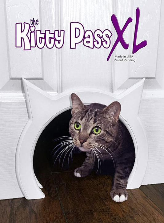 XL Cat Door for Interior Door - Cat Hole Kitty Door for Hidden Litter Box - Pet Door for Cats up to 30 lbs - Semi Gloss White Extra Large Cat Door Interior Door