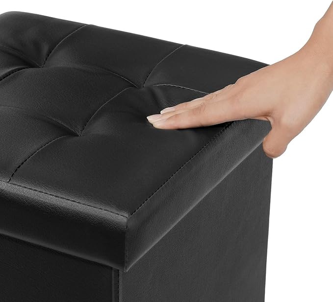 B FSOBEIIALEO Folding Storage Ottoman Cube Footrest Faux Leather for Living Room Seat Chest Black 12.6"X12.6"X12.6"