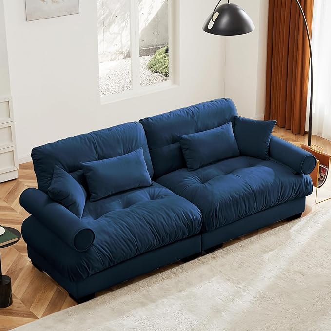 93.7” Loveseat Sofa, 2 Seater Modular Sectional Sofa, Blue Large Sectional Couches for Living Room, Fluffy Couch Set, Love Seat, Velvet Cloud Couches, Deep Seat Sofas for Living Room