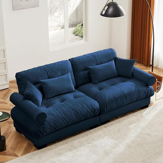 93.7” Loveseat Sofa, 2 Seater Modular Sectional Sofa, Blue Large Sectional Couches for Living Room, Fluffy Couch Set, Love Seat, Velvet Cloud Couches, Deep Seat Sofas for Living Room