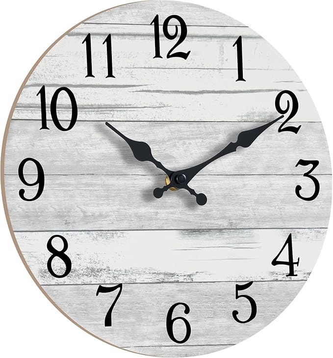 Wall Clock Battery Operated 10 Inch Gray Silent Non Ticking Country Rustic Design Vintage Retro Decorative for Bathroom Kitchen Bedroom