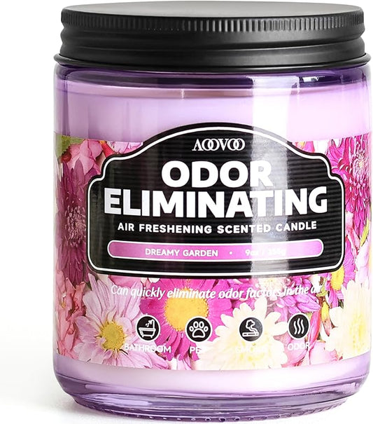 AOOVOO Dreamy Garden Odor Eliminating Highly Fragranced Candle - Eliminates 95% of Pet, Smoke, Food, and Other Smells Quickly, Air Freshing Soy Candle, 9 oz Up to 50 Hours Burn time