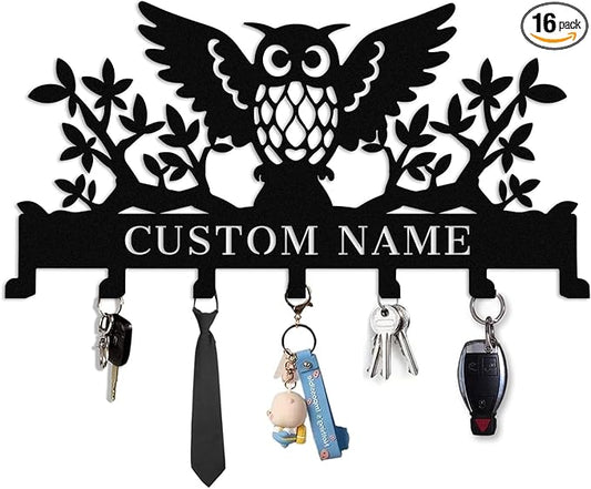 Personalized Owl Coat Rack Wall Hanging Key Holder,Custom Metal Name Key Hooks,Key Holder Wall Mount for Doorway,Bedroom,Kitchen,Housewarming Gift undefined undefined