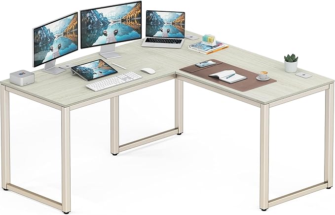 SHW 55 x 60 Inches Commercial-Grade L-Shape Corner Office Computer Desk, Maple