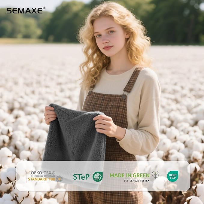 SEMAXE Hand Towel for Bathroom Set, 4 Piece 100% Cotton Gray Towels with Hanging Loops, Hotel Spa Quality Absorbent Towels, 27" L x 16" W, Gift Box Packaged