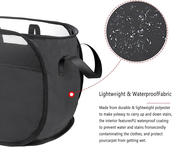 Pop Up Laundry Hamper，with Durable Handles collapsible laundry basket，Easy to Open and Fold for college Dorm,kids room，travel (black+gray)…