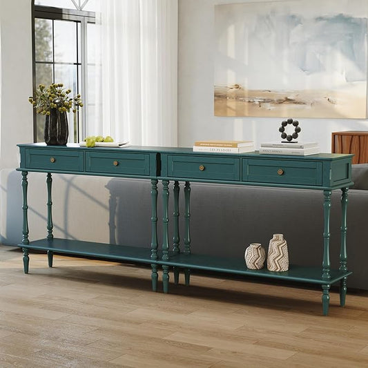 ARTPOWER Console Table for Entryway with 2 Drawers-Minimal Assembly,Retro Entryway Tables with Storage Cabinets and Open Shelf,Narrow Long Couch Table Behind Sofa for Living Room,Foyer,Hallway,Green